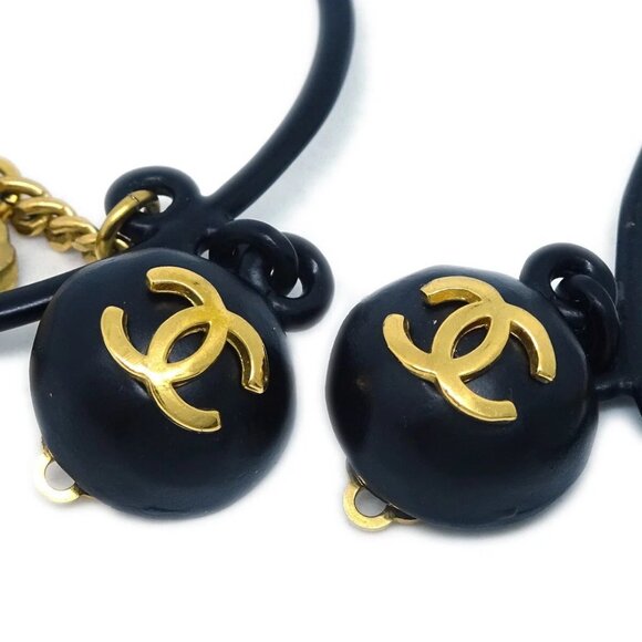 Chanel Black Clover Hoop Dangle Earrings Clip-On 94C 193559 - Picture 2 of 4